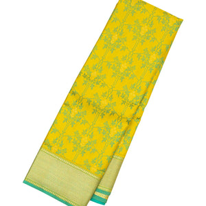 Olive Green Handloom Kanchipuram Silk Saree With Floral Vine Motifs