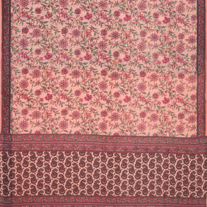 Light Peach Handloom Chanderi Cotton Saree With Printed Floral Motif