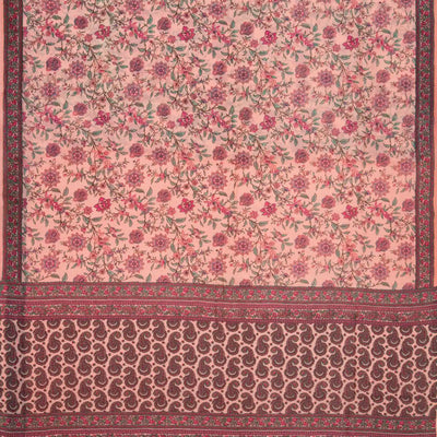 Light Peach Handloom Chanderi Cotton Saree With Printed Floral Motif