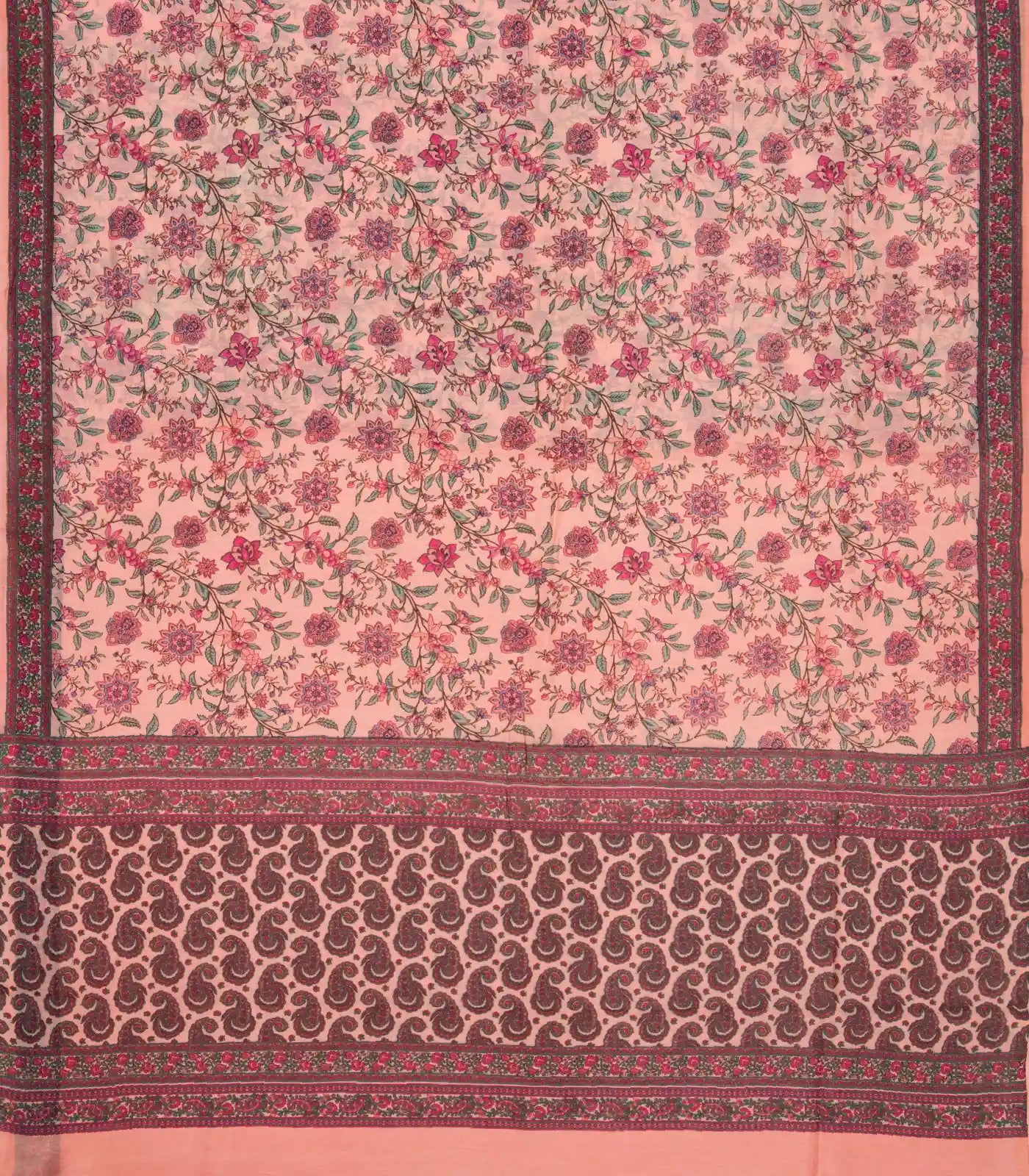 Light Peach Handloom Chanderi Cotton Saree With Printed Floral Motif