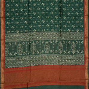 Dark Green Tussar Silk Saree Is Printed With Floral Motifs