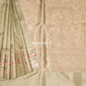Mint Green Handwoven Banarasi Katan Silk Saree