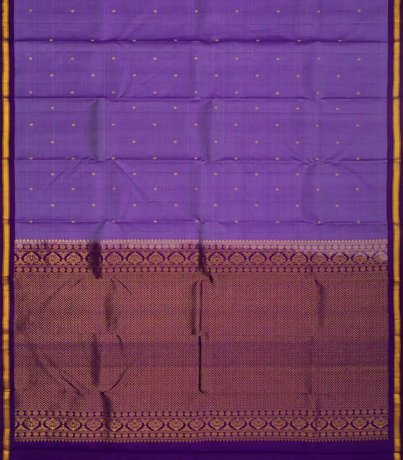 Lavender Silk Saree With Buttas & Purple Border