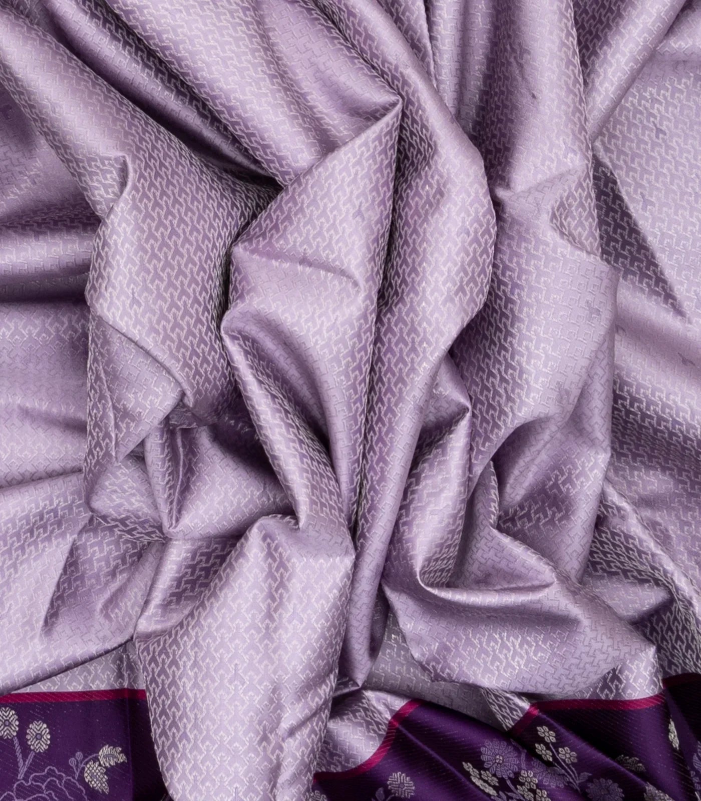 Lavender Handloom Kanchipuram Korvai Silk Saree With Geometric Motifs