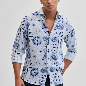 White Textured Floral Shirt
