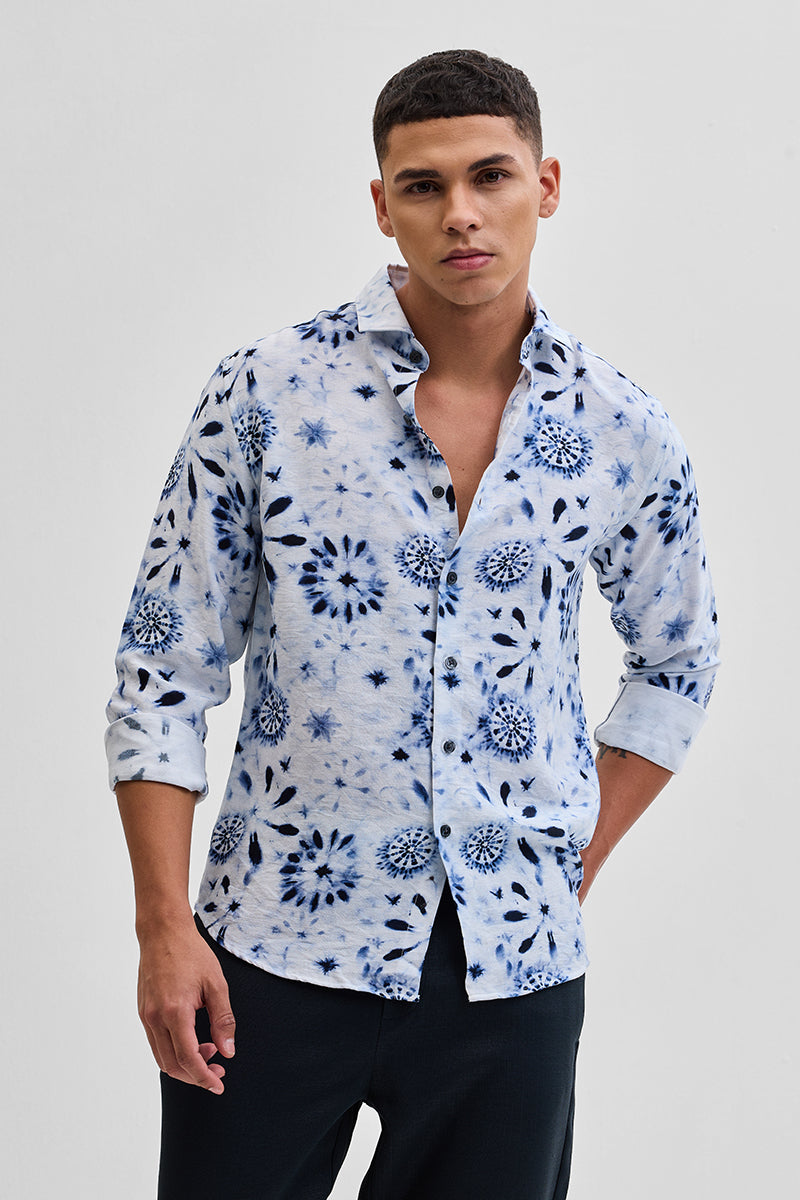 White Textured Floral Shirt