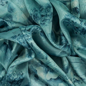 Turquoise Woven Organza Printed Saree With Embroidered Border