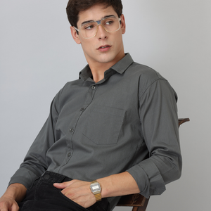 Frankshirt Dark Grey Solid Tailored Fit Cotton Casual Shirt for Man