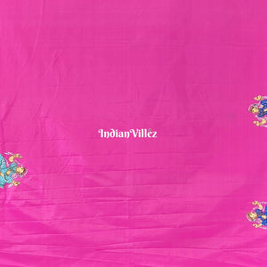 Royal Pink PEACOCK (Mayur) & Nartaki Theme Pattachitra Silk Saree