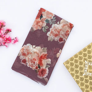 Lilac Georgette Silk Saree Printed With Floral Motifs