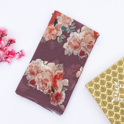 Lilac Georgette Silk Saree Printed With Floral Motifs