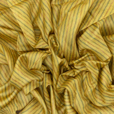 Mustard Handloom Tussar Silk Saree Printed With Diagonal Stripes