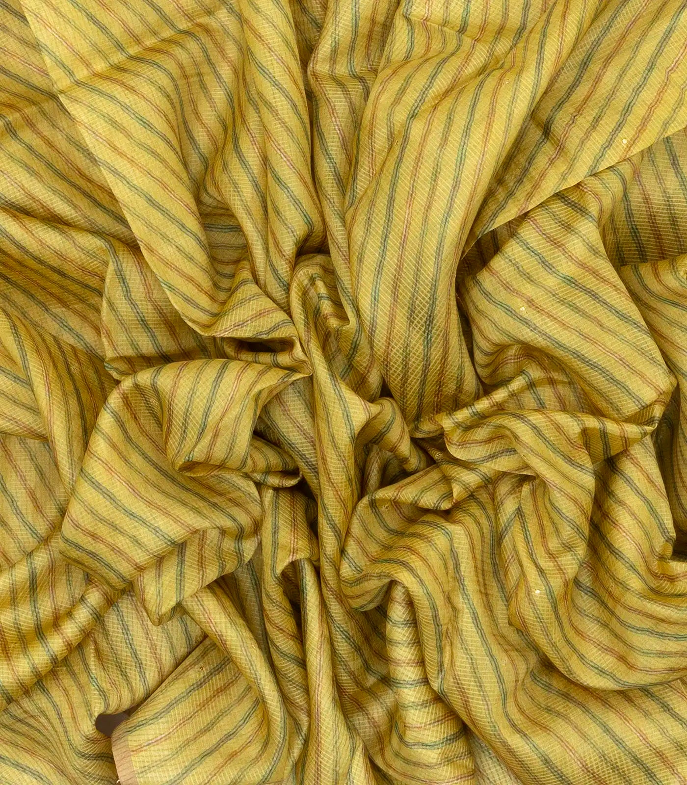 Mustard Handloom Tussar Silk Saree Printed With Diagonal Stripes