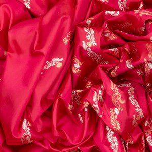 Hot Pink Handloom Banarasi Silk Saree With Gold & Silver Zari Motifs