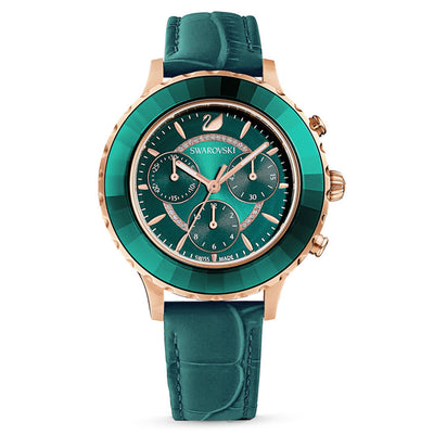 Swarovski Octea Lux Chrono Green Dial & Leather Strap Watch for Women 39 MM