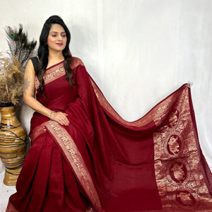 Dola Silk Golden Zari Border Saree