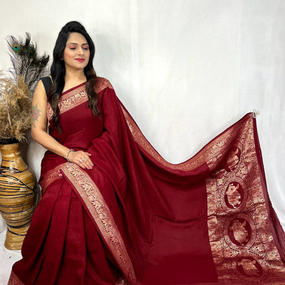 Dola Silk Golden Zari Border Saree