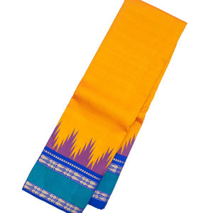 Mango Yellow Handloom Kanchipuram Korvai Silk Saree With Contrast Border