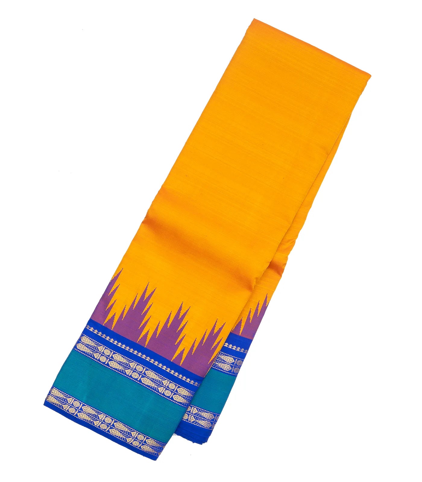 Mango Yellow Handloom Kanchipuram Korvai Silk Saree With Contrast Border