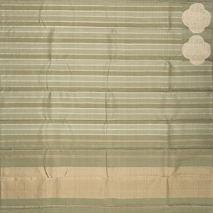 Grey Handloom Kanchipuram Silk Saree With Zari Stripes