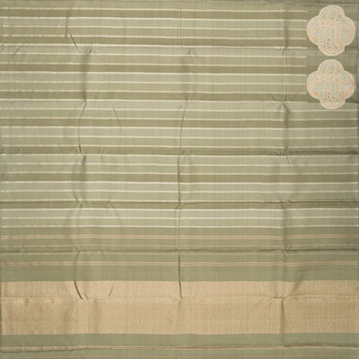 Grey Handloom Kanchipuram Silk Saree With Zari Stripes