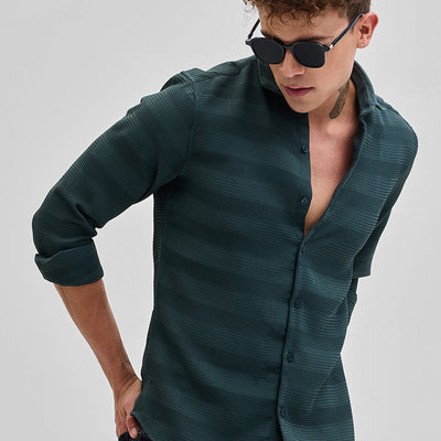 Green Textured Slim Fit Shirt