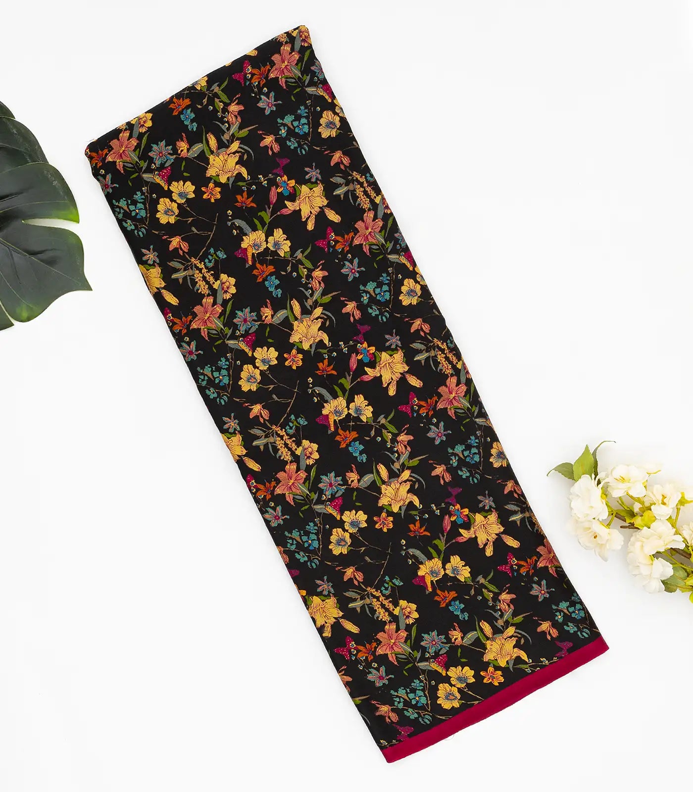 Black Woven Digital Printed Satin Silk Saree With Floral Motifs