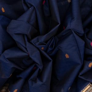 Navy Blue Handloom Kanchi Cotton Saree With Spear Buttas