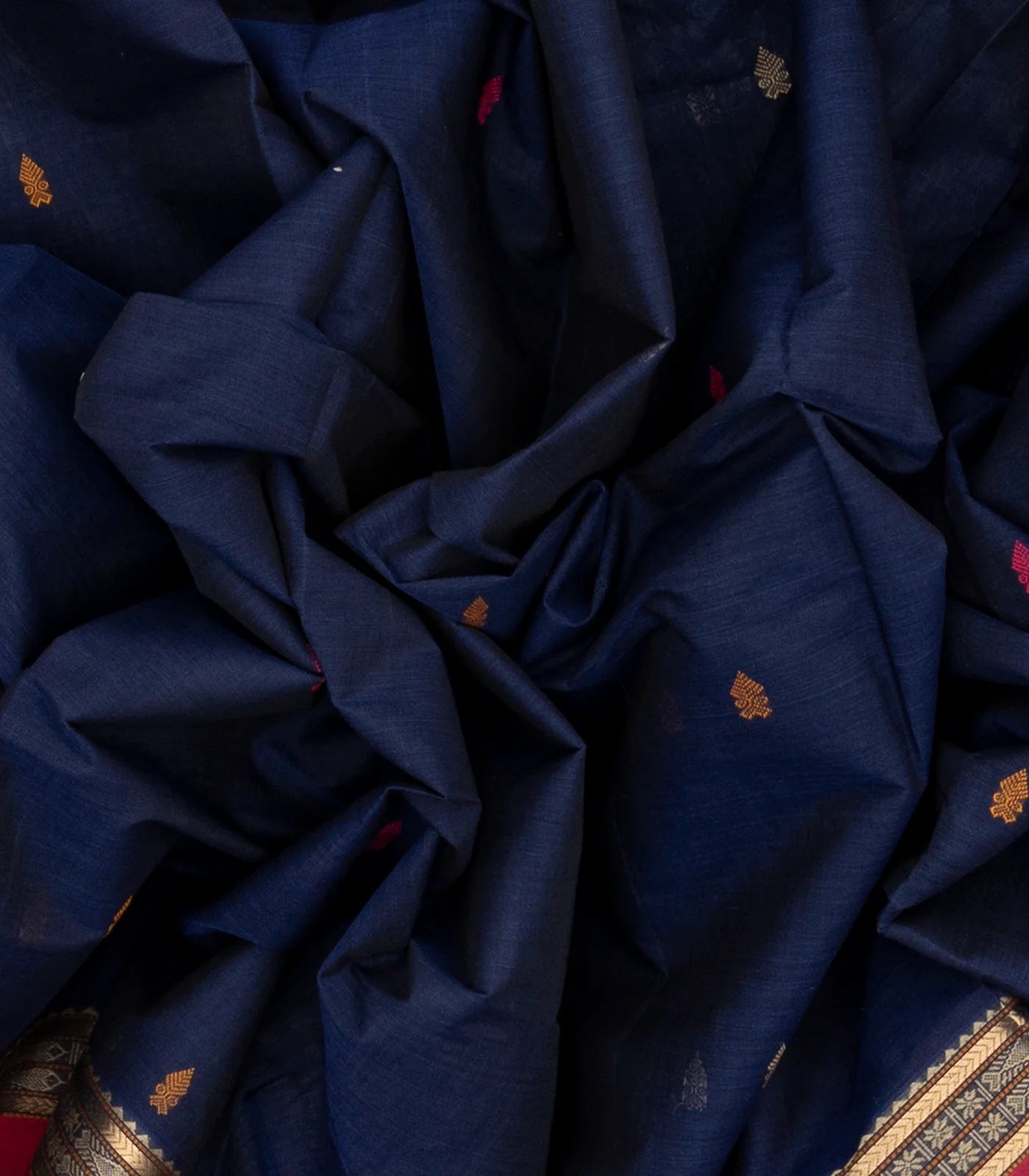 Navy Blue Handloom Kanchi Cotton Saree With Spear Buttas