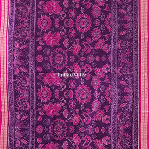 Purple Pink Flower Design Sambalpuri Pure Silk Saree