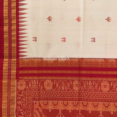 Cream Red Mahalaxmi Mantra Tissue Sambalpuri Bomkai Saree