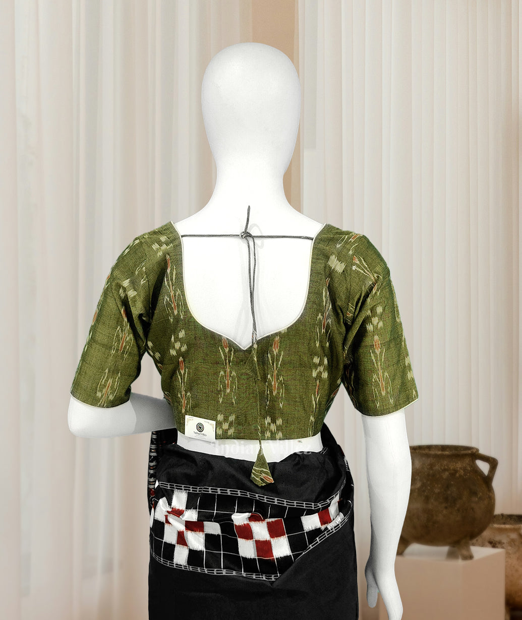 Mehendi Green Odisha Ikat Sambalpuri Cotton Blouse