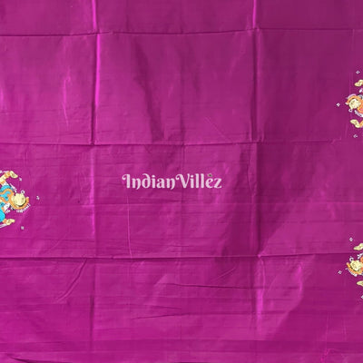 Purple Dandiya Raas Theme Hand-painted Pattachitra Saree