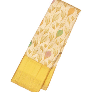 Gold Handloom Kanchipuram Silk Saree With Meena Floral Motifs