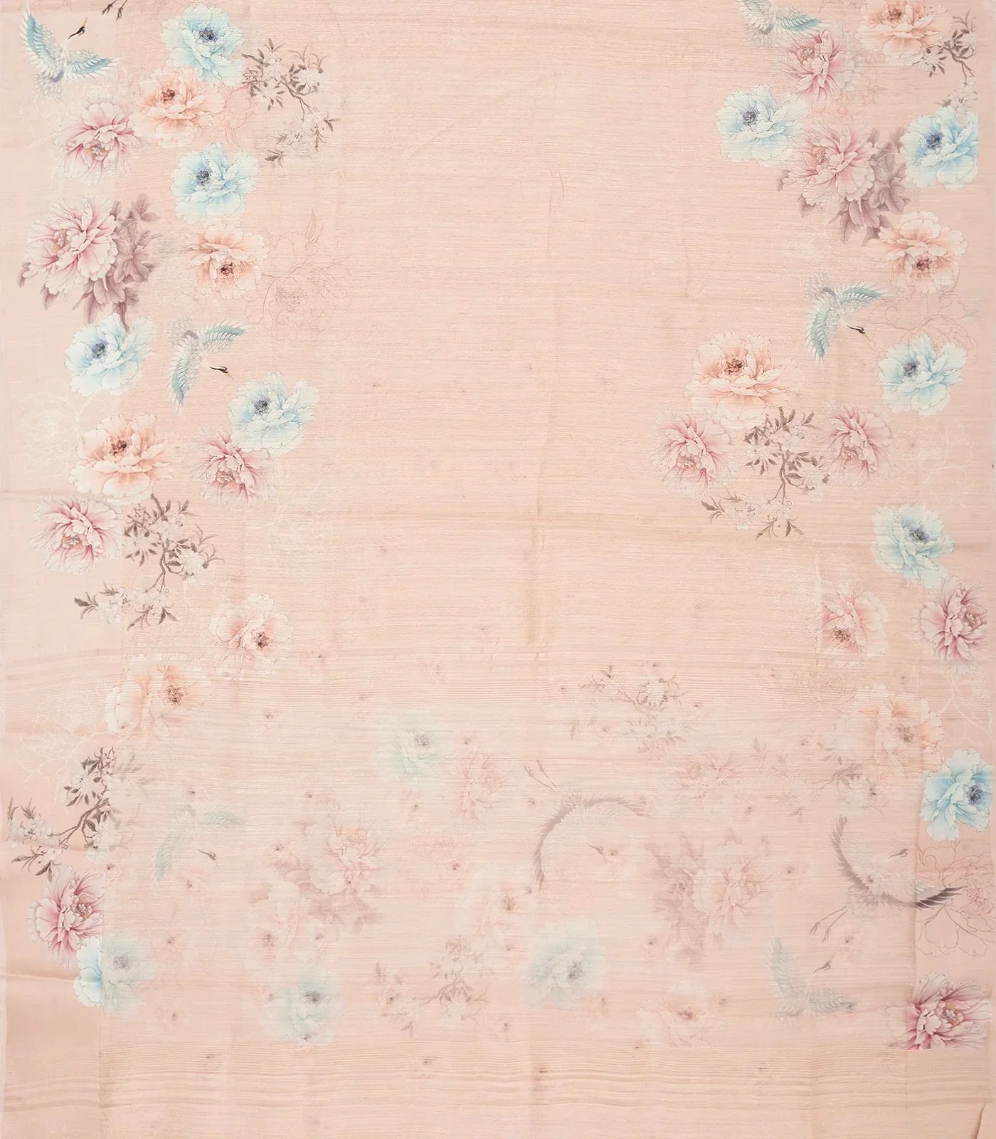 Light Peach Handwoven Tussar Saree With Printed Floral Motifs