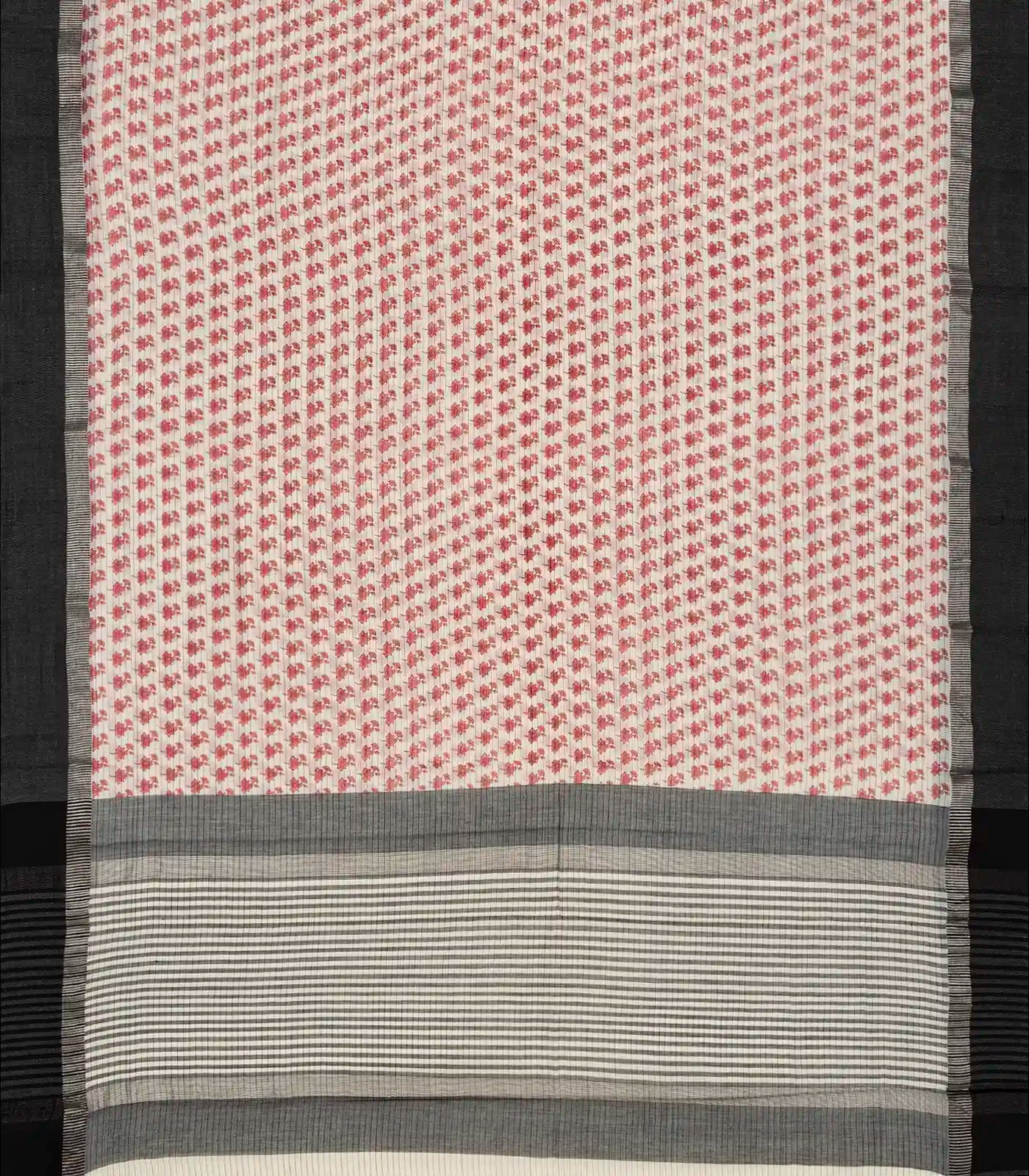 Off White Handloom Chanderi Cotton Saree With Printed Floral Motifs