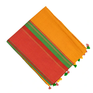 Mango Yellow Bengal Cotton Saree With Contrast Border