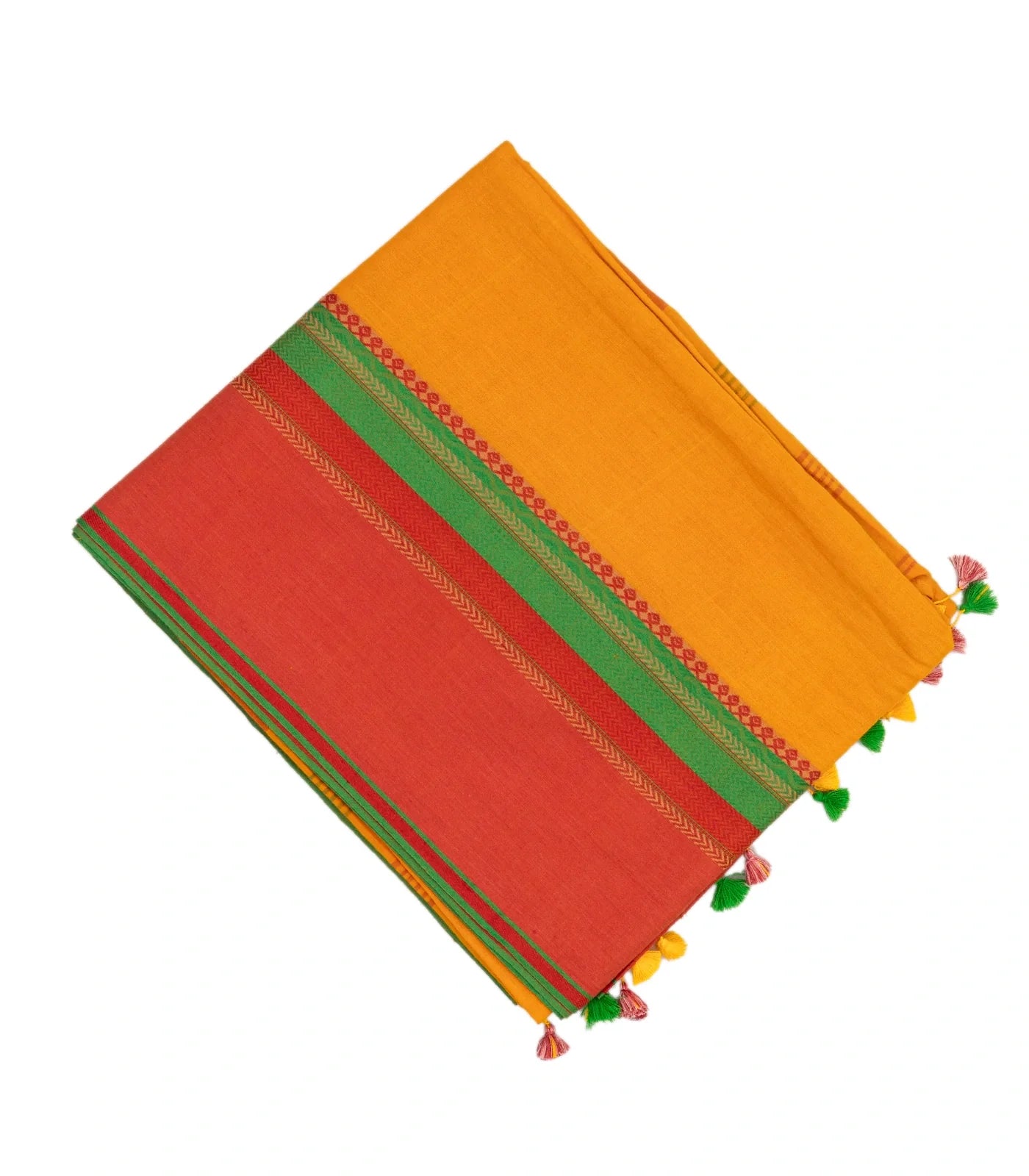 Mango Yellow Bengal Cotton Saree With Contrast Border