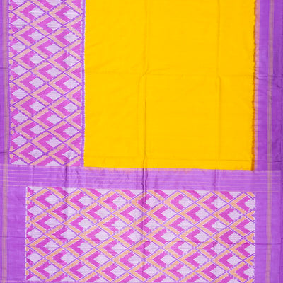 Turmeric Yellow Handloom Ikat Silk Saree With Contrast Lavender Border