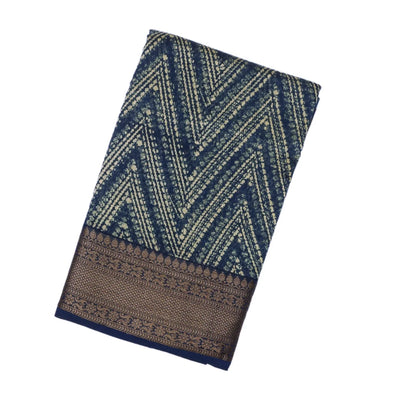 Navy Blue Woven Chanderi Cotton Saree With Printed Chevron Motifs