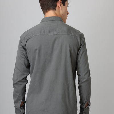 Frankshirt Dark Grey Solid Tailored Fit Cotton Casual Shirt for Man