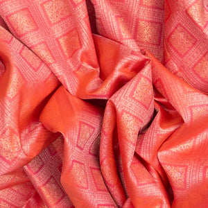 Peach Handloom Kanchipuram Korvai Silk Saree With Turquoise Border