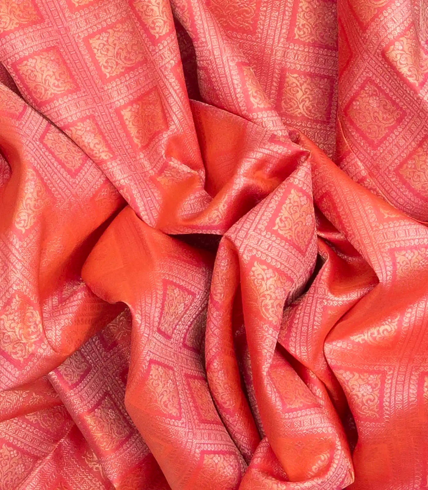 Peach Handloom Kanchipuram Korvai Silk Saree With Turquoise Border