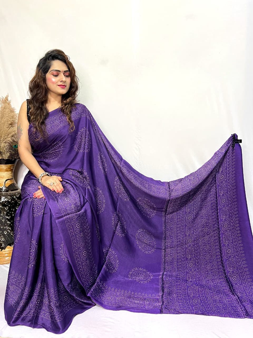Modal Silk Ajrakh Print Premium Saree