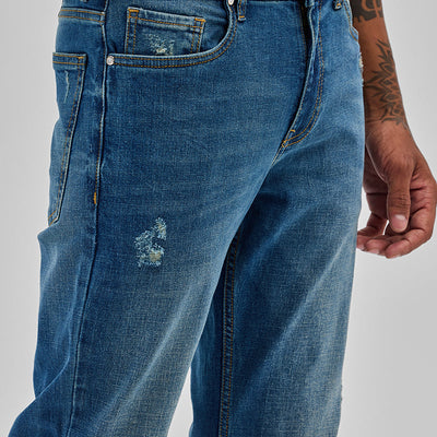 Blue Distressed Regular Fit Jeans