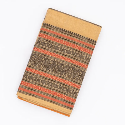 Taupe Handloom Kanchi Cotton Saree With Rudraksham Stripes