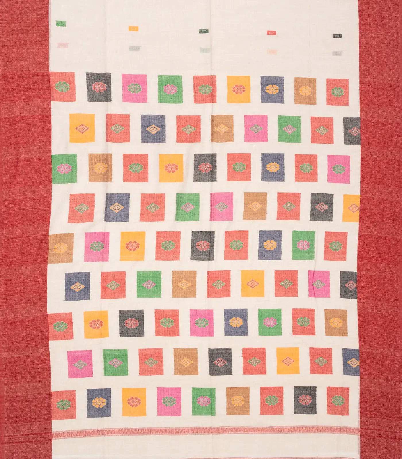 Off White Handloom Bengal Cotton Saree With Contrast Border