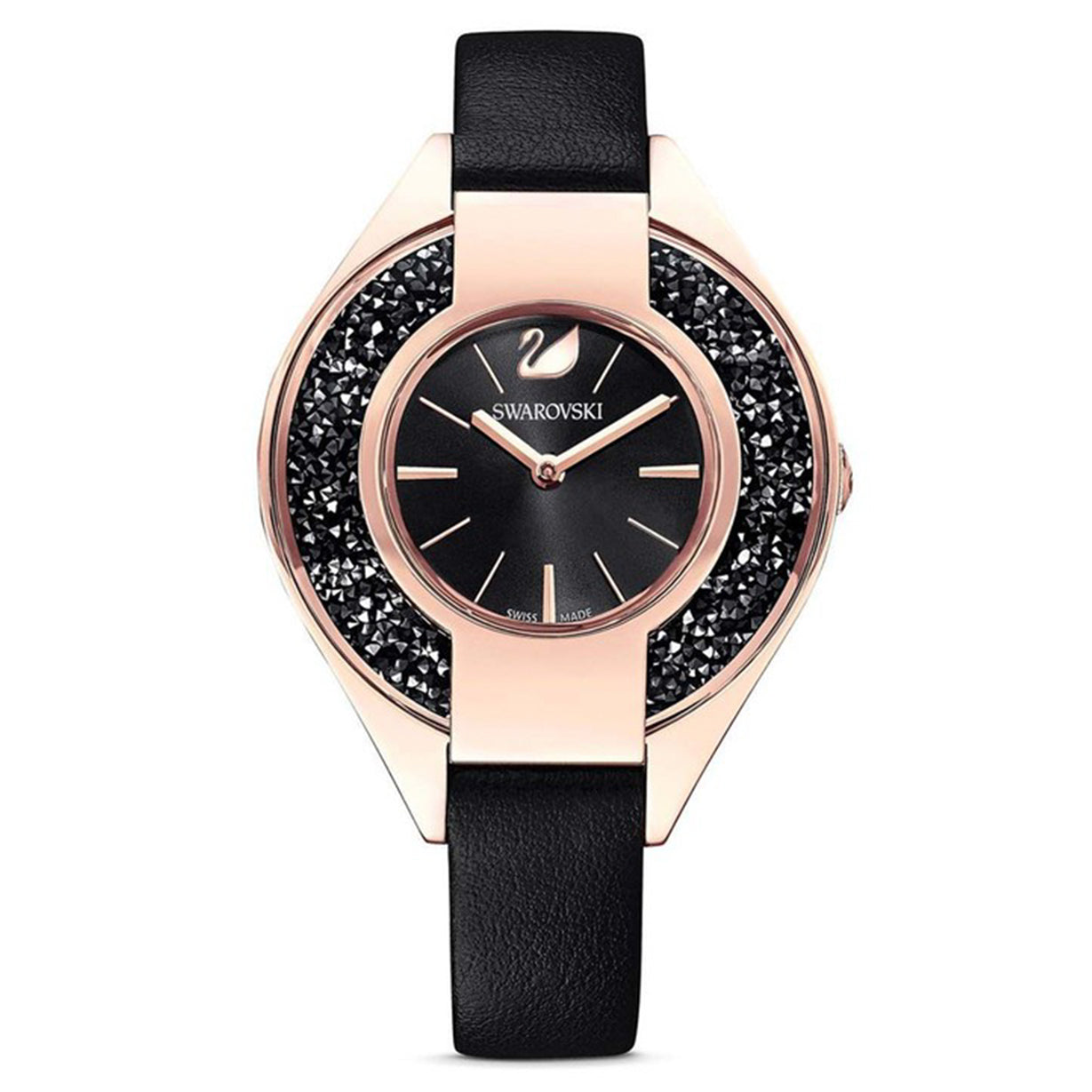 Swarovski Crystalline Sporty Women's Black Dial & Black Crystal with Leather Strap Watch