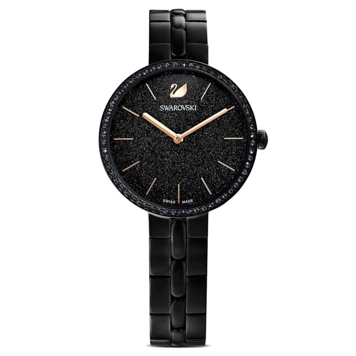 Swarovski Cosmopolitan Black Dial & Chain Watch for Women
