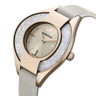 Swarovski Crystalline Sporty Women's Grey Dial & White Crystal with Grey Leather Strap Watch